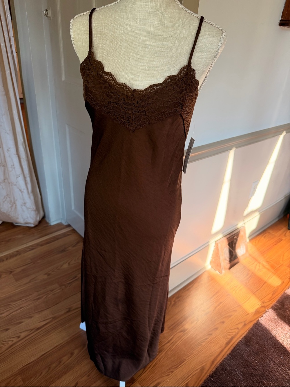 Brown Lace-Trim Slip Dress|Size L | New